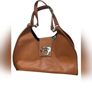 Dkny,Elegant Chestnut Leather, Slouch Handbag